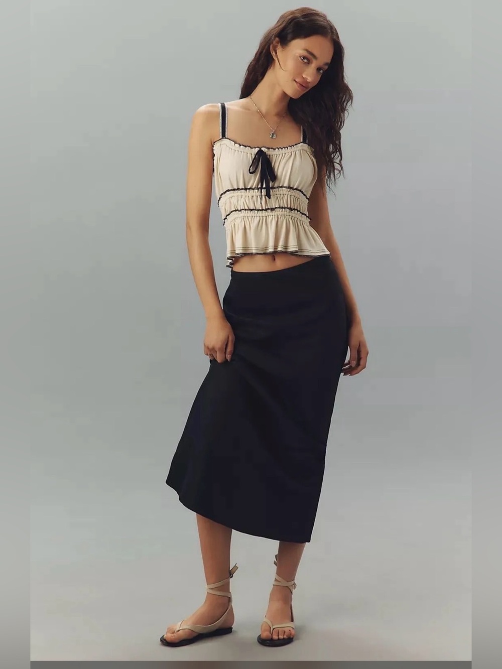 Anthropologie Pilcro Tiered Ruffle-Hem Ruched Tank Top (LARGE)